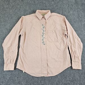 Vintage LL Bean Freeport Womens XL Pink Embroidered Floral Button Up Shirt USA